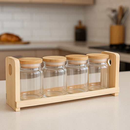 Bambu Kapaklı 4'lü Standlı Baharatlık