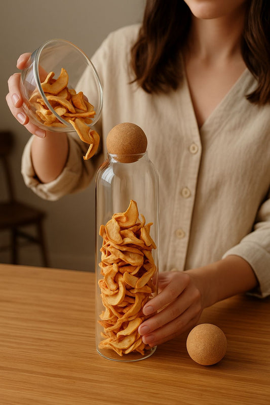 10 x 25 cm Borosilikat Cam Saklama Kabı Mantar Küre Kapaklı